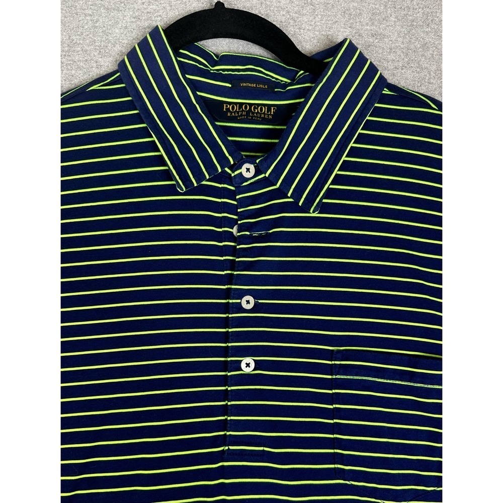 Polo Golf Ralph Lauren Polo Shirt Mens 2XL‎ Navy Green Striped Vintage Lisle